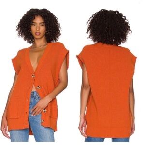 Free People Chunky Knit V neck Orange Oversized Sleeveless Oakleigh Vest